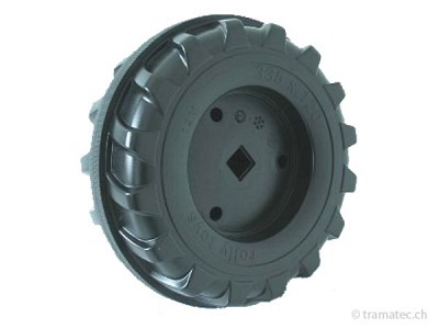 Rolly Toys Ersatzteil Hinterrad mit Laufreifen 335 x 120 für 4-Kant-Mitnehmer - mit Montagebeutel