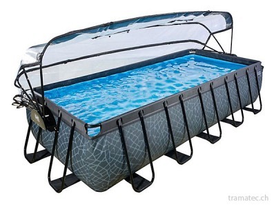 EXIT Schwimmbad 540 x 250 cm (Stein) mit Überdachung und Pumpe mit Sandfilter